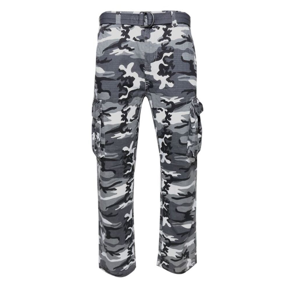Mens Cargo Camo Pants Button Multi Pocket Cotton Army Regular Fit Camo Lt. Grey